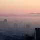 Morning fog blankets Pyongyang.
